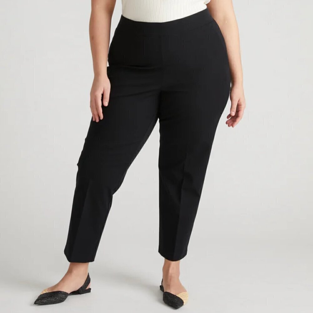 Universal Standard Magic Cotton straight leg pants knit black pull-on ankle S 1X